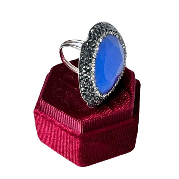 NEW ZSA ZSA Cocktail Ring Blue Cat's Eye Swarovski Adjustable Sterling Silver - Picture 6 of 10